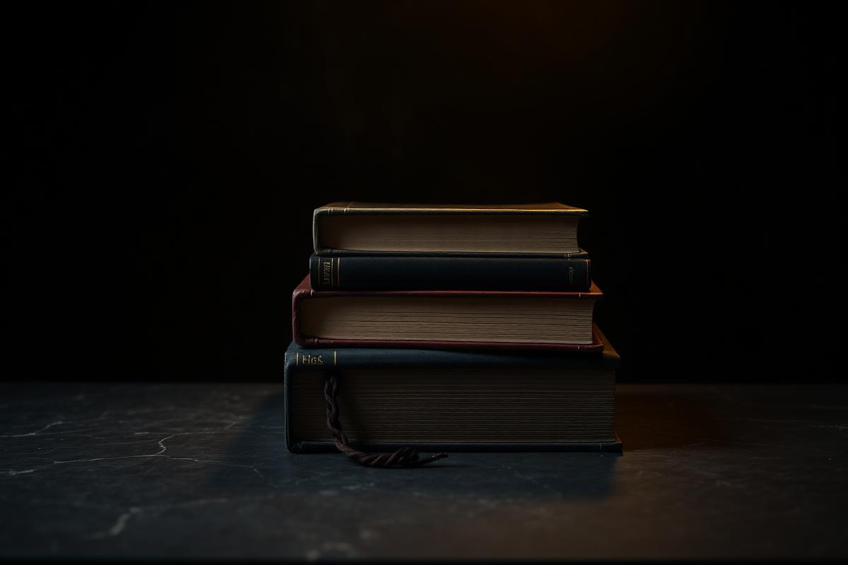 Stack of three books under warm golden light